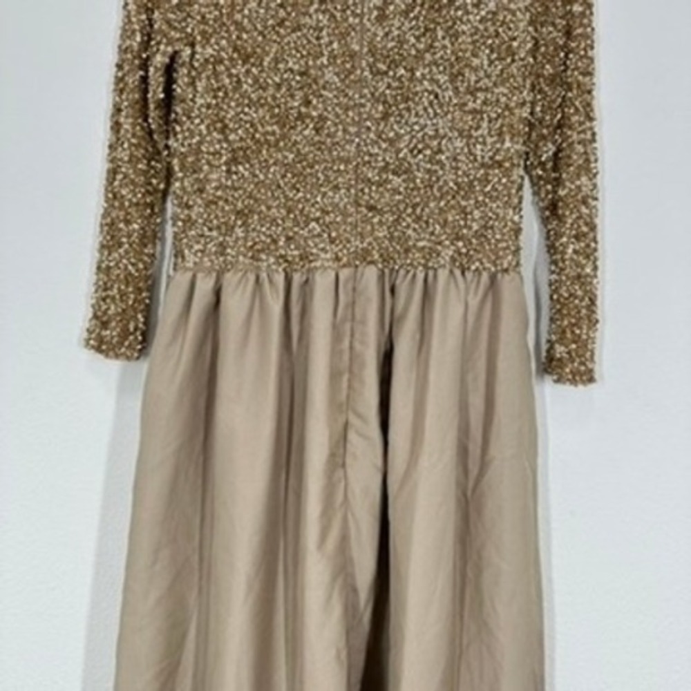 Pisarro Nights Beaded Bodice‎ Taffeta A-Line Gown Sequin Embellished Light Mocha - Picture 11 of 12